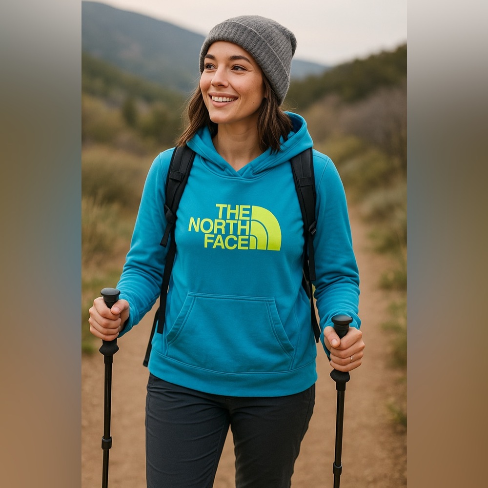 The North Face Women’s Large Blue Pullover Hoodie with Neon Logo